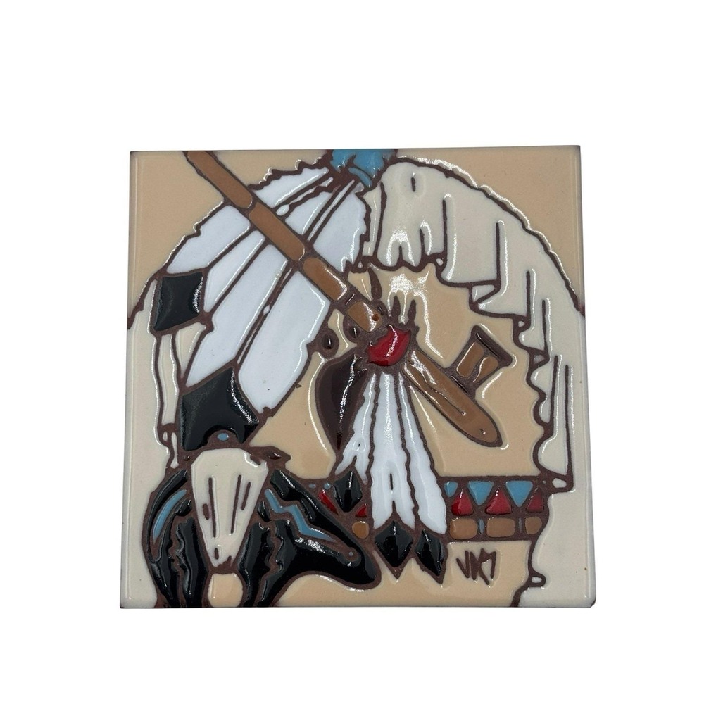 Earthtones Bear Fetish Ceramic Art Tile 6x6 Hand Glazed Tucson AZ 1999 VKT